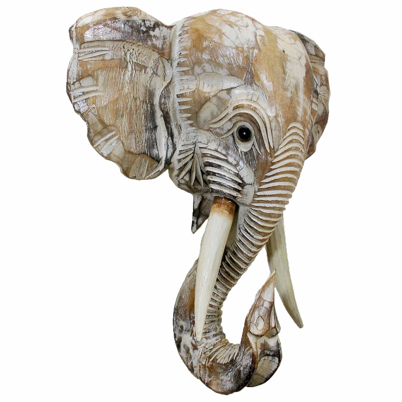 Stoneage Arts Inc 16" Rustic White and Ivory Handcrafted Unique Elephant Mask Decor